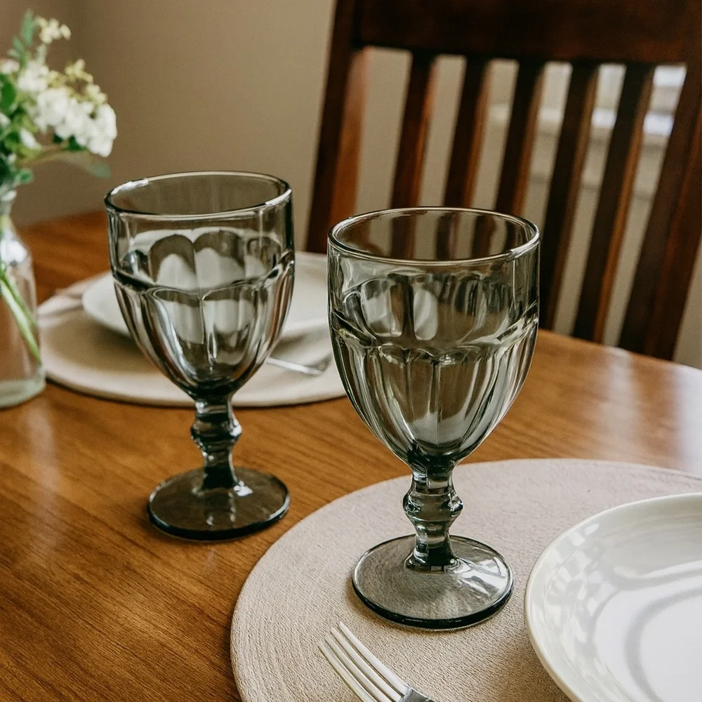 Libbey Gibraltar Smoke Water Goblets | Vintage Glass Set of 2 | 16.25 oz